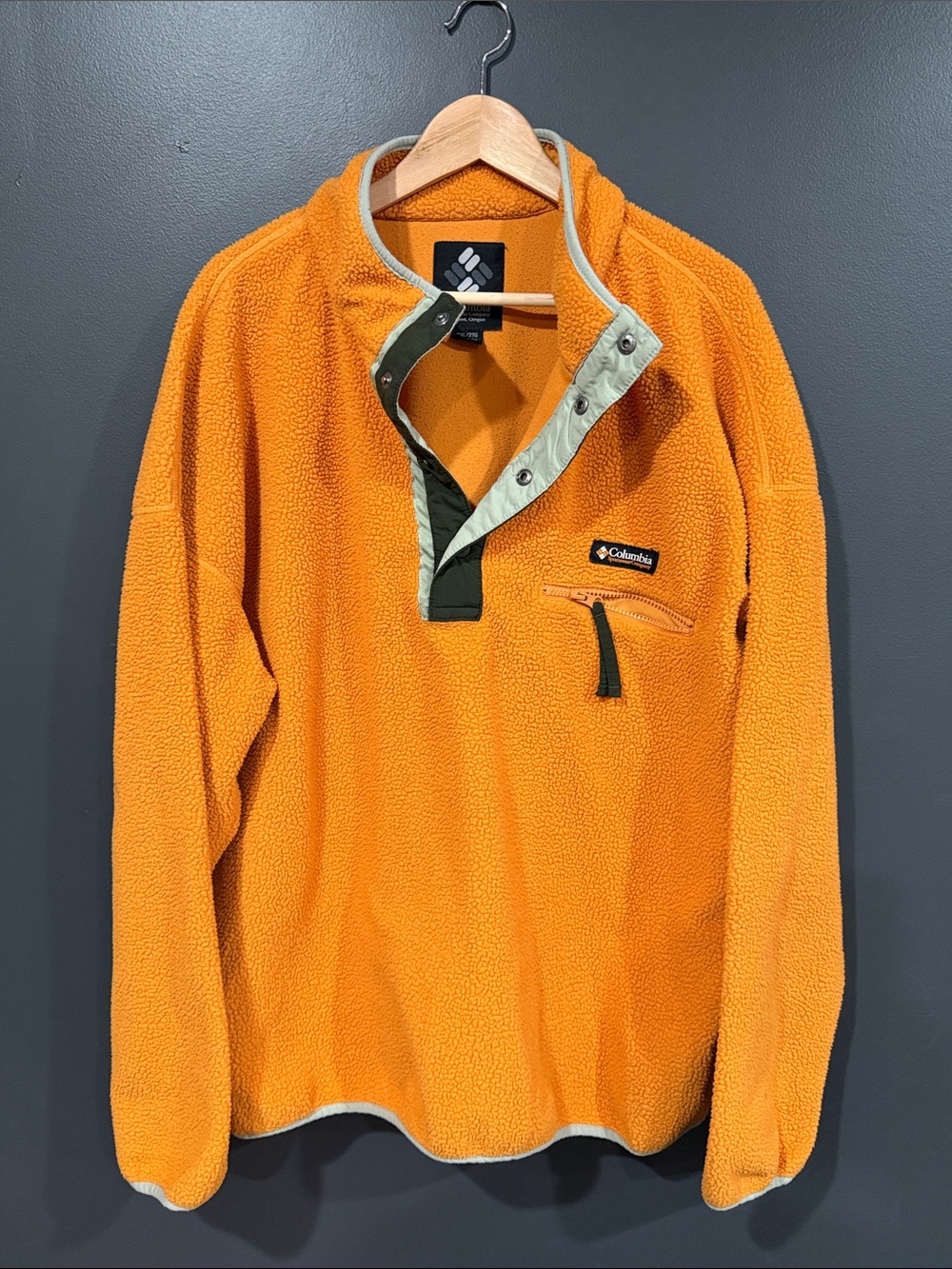 Columbia Men's Orange Sherpa Snap Pullover with Green Trim
